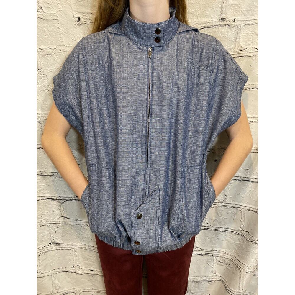 DEREK LAM jacket zip short sleeve denim High Neck Size S Hooded pockets - Picture 2 of 12